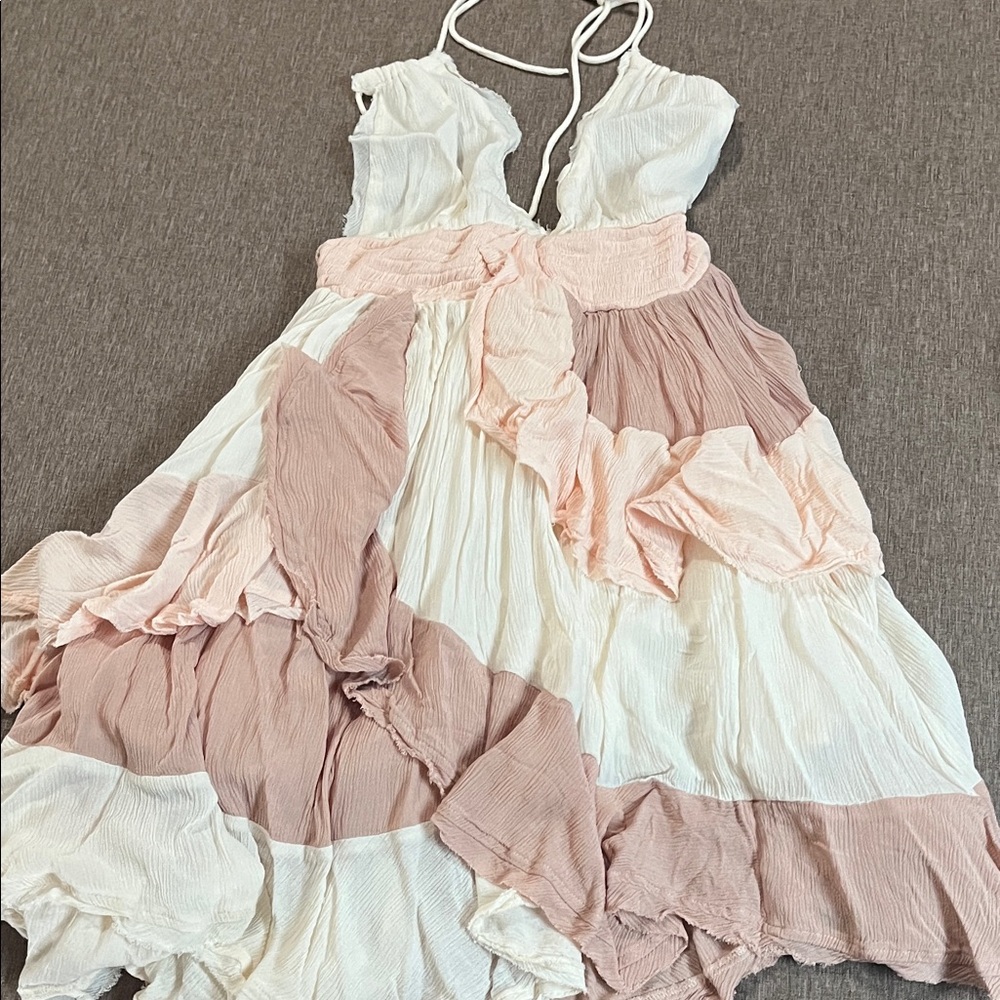 Free People Backless Dress in Cream and Pink